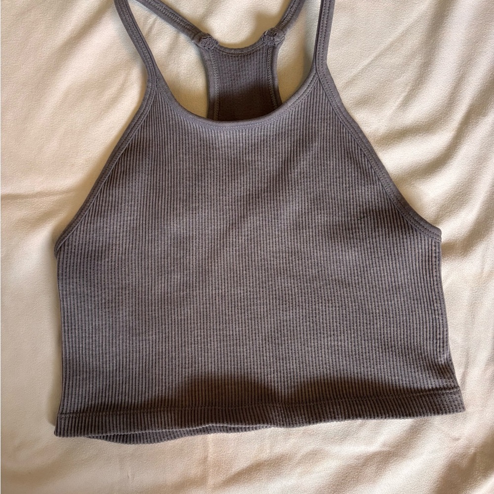 Ribbed Racerback Crop Tank - Charcoal Gray